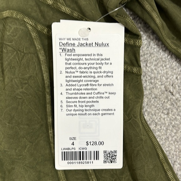 BNWT: Super Rare-Lululemon Define Jacket Nulux Size 4 - Picture 2 of 2
